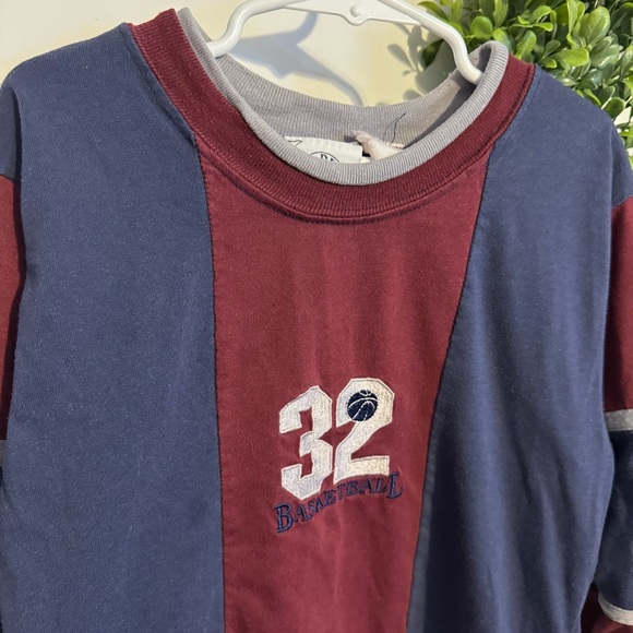 Vintage Kids Basketball Long Sleeve Shirt - Navy and Maroon - Picture 2 of 6